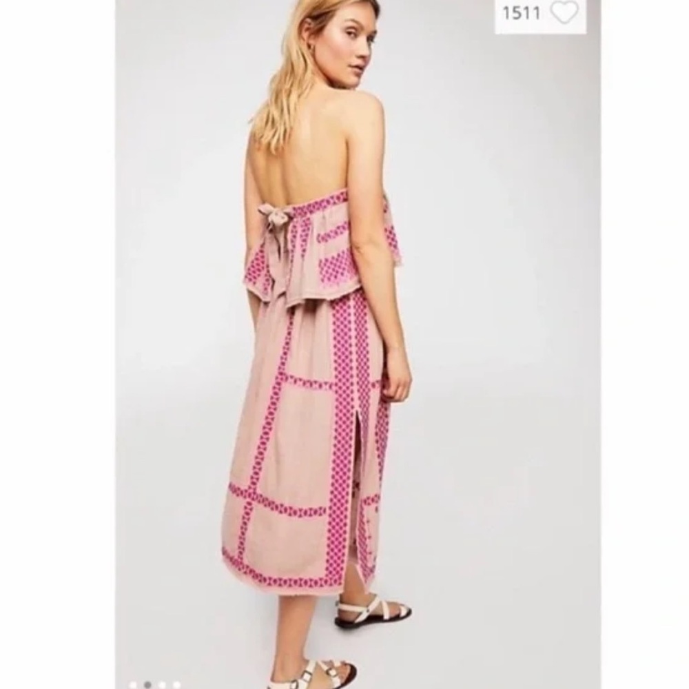 Free People Wild Romance Embroidered Strapless Boho Dress - Picture 3 of 4